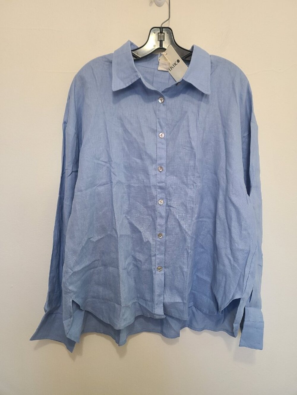 NWT Lintico Button Up Shirt 100% Linen Blue size XXL